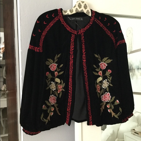 zara velvet embroidered jacket